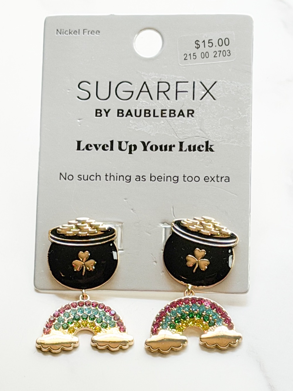 SUGARFIX by BaubleBar Rainbow Pot of Gold Clover Statement Earrings NWT Rainbow